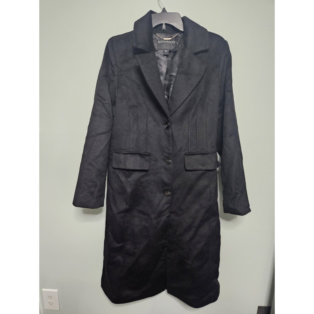 Sz S - Bernardo Long Coat Black Wool Blend